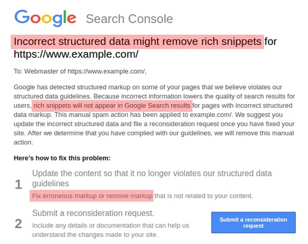 رفع جریمه گوگل-ساختار داده نادرست
