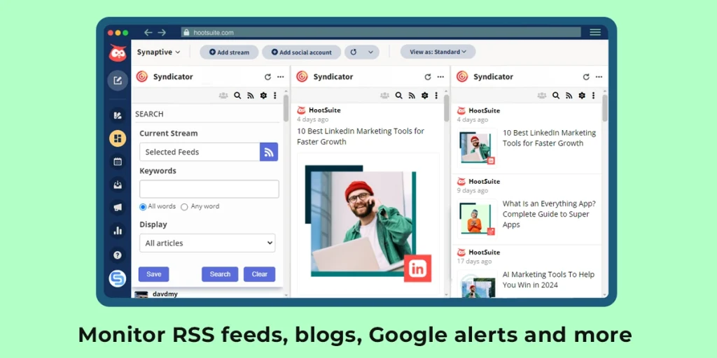 مدیریت فید RSS در Hootsuite Syndicator